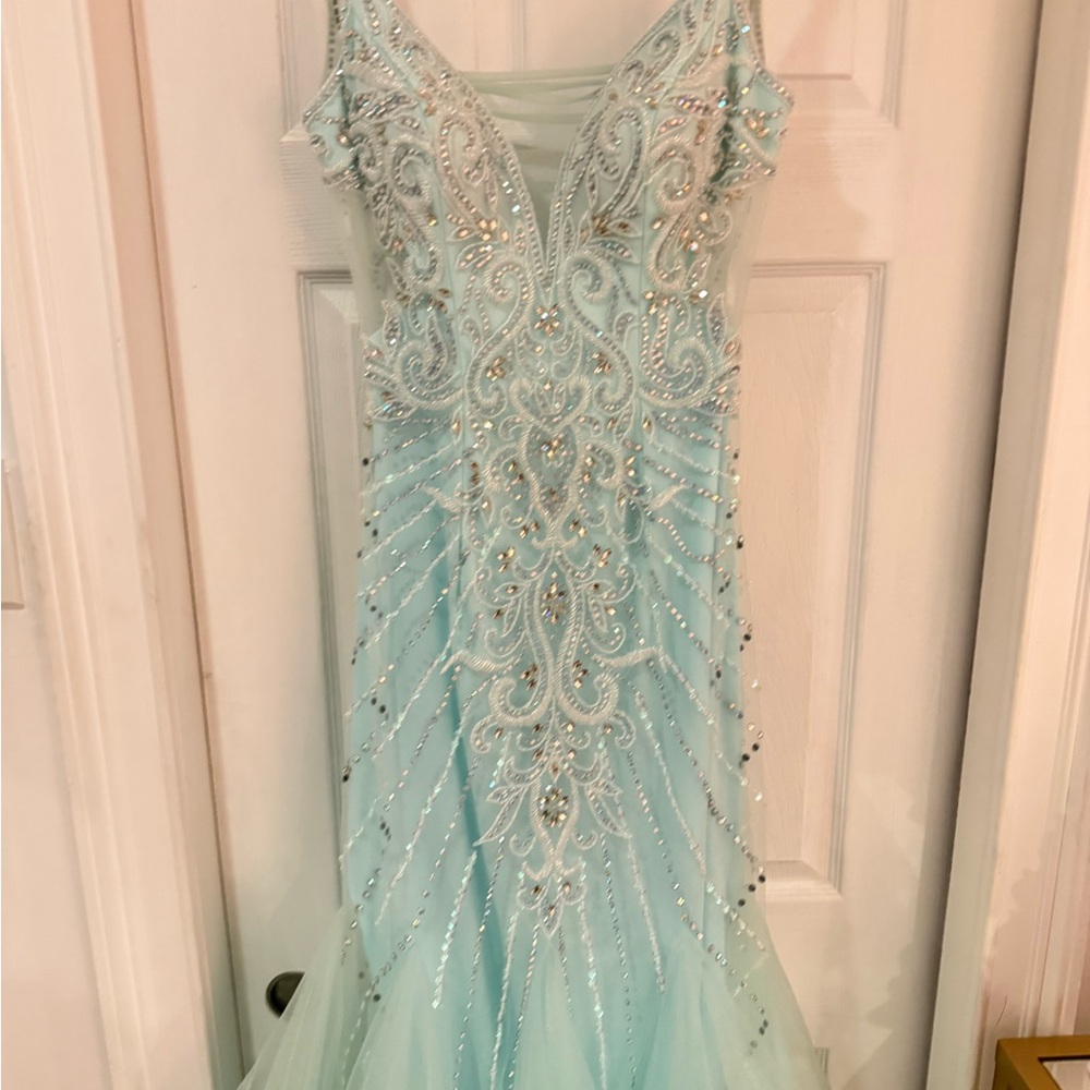 Light Blue Beaded Prom Dress - Picture 4 of 16